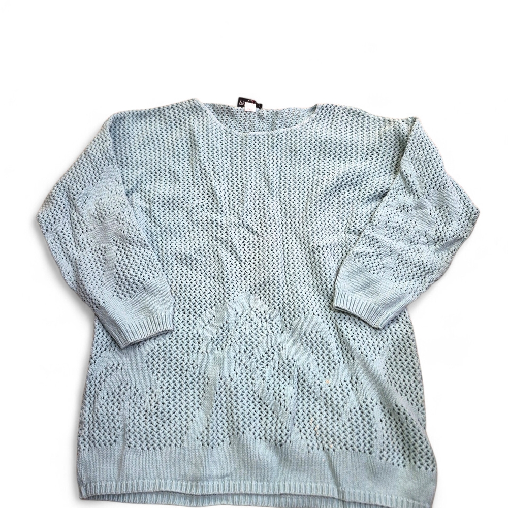 Vintage Blue Women's Sweater With Palm Tree Design By Pebble Court Size 22W/44